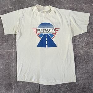 Men's Vintage 80's Kenwood Stereo Appletree Audio White Promo T Shirt Tee Sz L